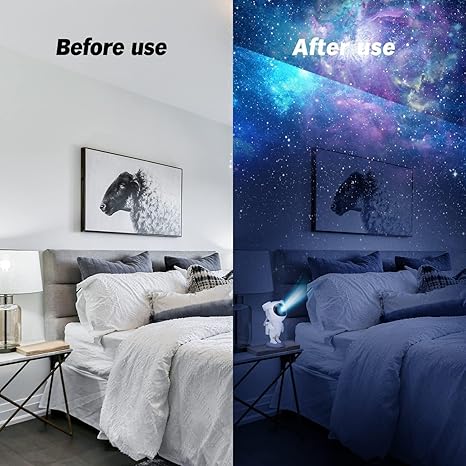 Astronaut Light Projector – 360° Galaxy Star Projector with Timer & Remote Control.