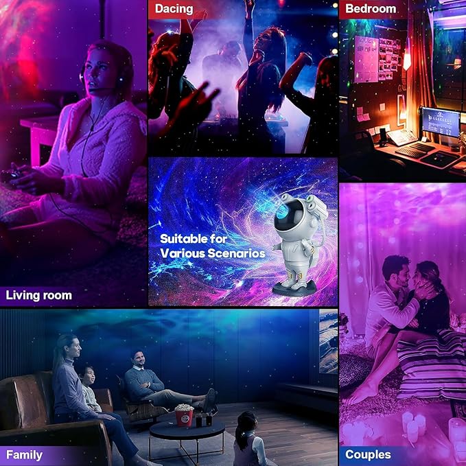 Astronaut Light Projector – 360° Galaxy Star Projector with Timer & Remote Control.