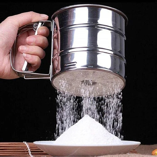 Flour Sifter/Atta chhani Hand Press Design Stainless Steel Flour Sifter Corrosion Resistant Large Capacity Flour Sieve Cup for Sugar Flour