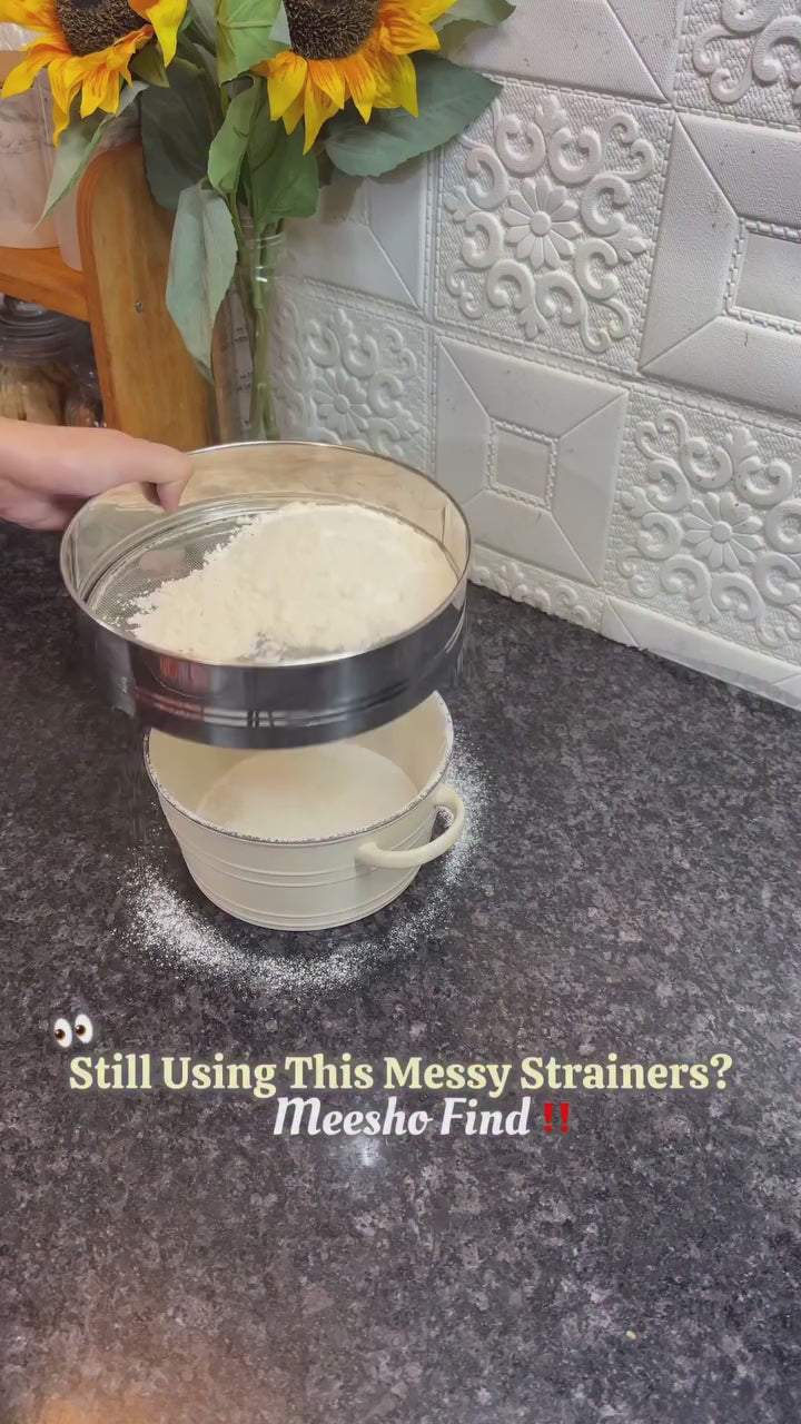 Flour Sifter/Atta chhani Hand Press Design Stainless Steel Flour Sifter Corrosion Resistant Large Capacity Flour Sieve Cup for Sugar Flour