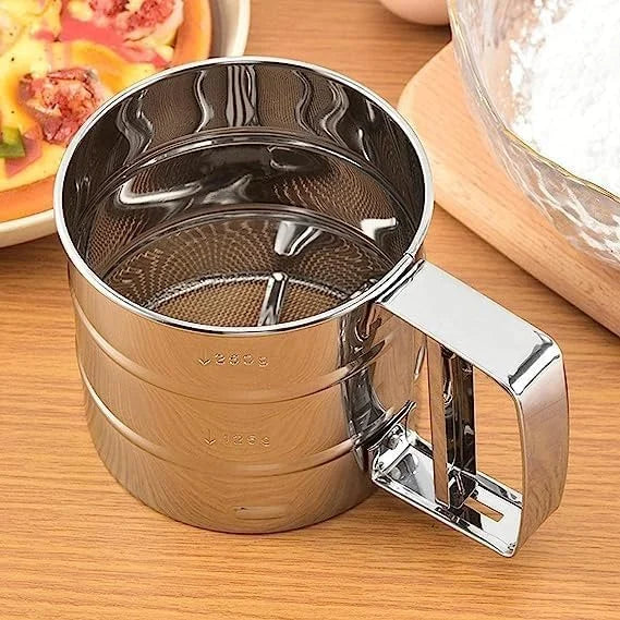 Flour Sifter/Atta chhani Hand Press Design Stainless Steel Flour Sifter Corrosion Resistant Large Capacity Flour Sieve Cup for Sugar Flour