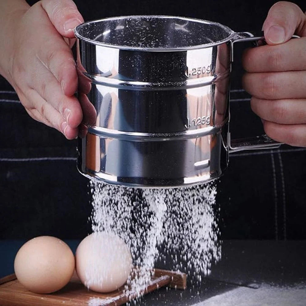 Flour Sifter/Atta chhani Hand Press Design Stainless Steel Flour Sifter Corrosion Resistant Large Capacity Flour Sieve Cup for Sugar Flour